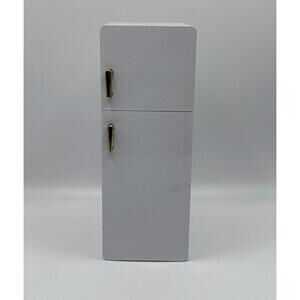 1:12 Scale Metal Dollhouse Refrigerator Mini Fridge White 2 Door Gold Handles